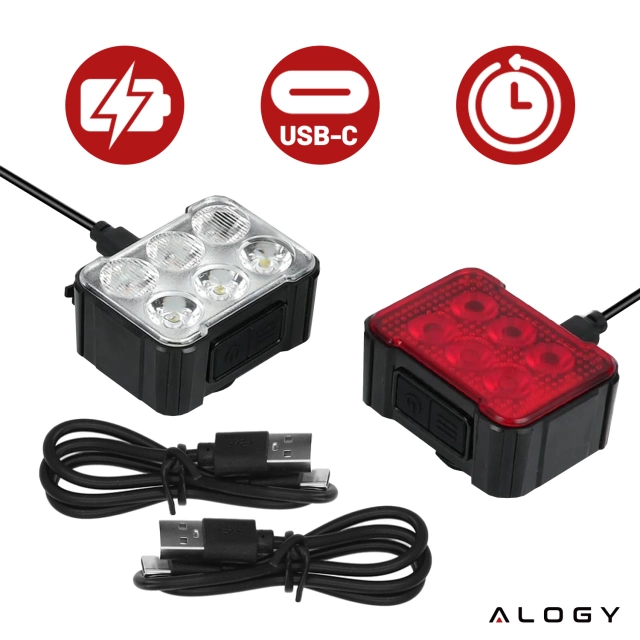 Lampka rowerowa LED Alogy SafeRide™ Lights Latarka na rower wodoodporne światło światełko na przód i tył przednia tylna 2 sztuki