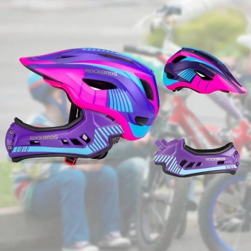 Rockbros TT-32SBPP-M Children's Bike Helmet with Detachable Chin Size M - Purple-Pink