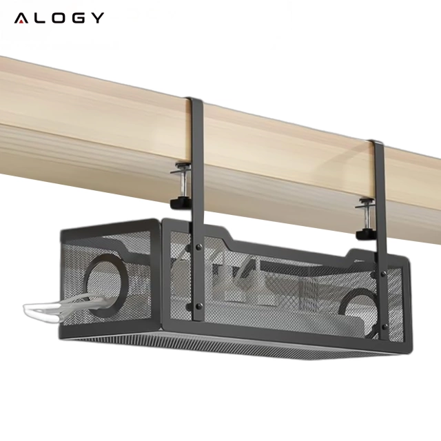 Organizér na káble pod stolovú dosku, polica na káble, káblové lišty, stolová doska, kovový stôl, Alogy 34cm Čierna
