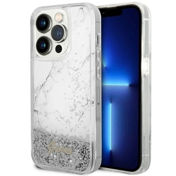 Etui Guess GUHCP14LLCSGSGH na iPhone 14 Pro 6,1" pevné pouzdro Liquid Glitter Marble