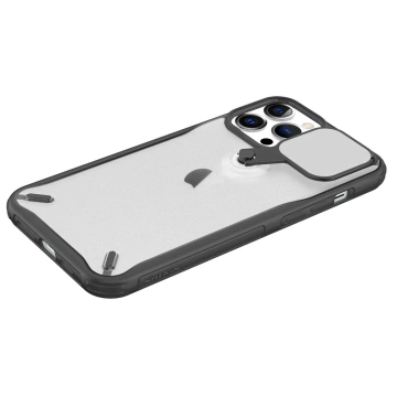 Nillkin Cyclops Case Strapazierfähige Hülle mit Kameraabdeckung und faltbarem Ständer für iPhone 13 Pro Max in Schwarz