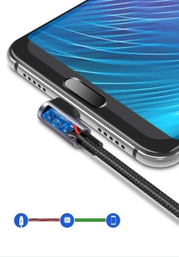 Uzelený úhlový kabel USB - USB Typ C 2m 3A šedý (50942)