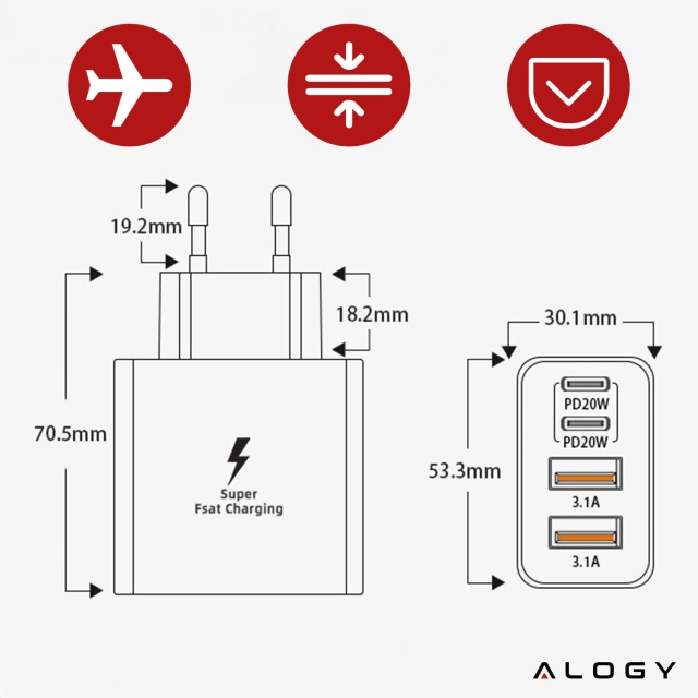 Alogy HUB Splitter Adapter for Laptop Computer USB-C to 3x USB-A 2.0 1x USB-A 3.0 Gray