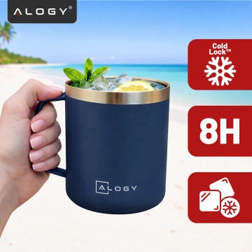 Thermal mug 420ml with handle lid for coffee tea steel cold and warm drinks Alogy navy blue