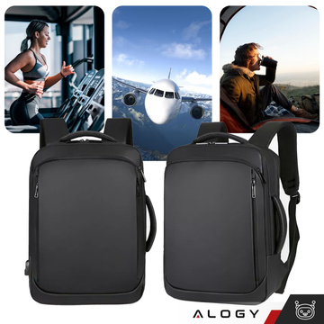 Rucksack Laptoptasche 15,6 Zoll Herren Damen Großer USB-Flugzeugkoffer Unisex 42x30x10cm Alogy Wasserdicht Schwarz