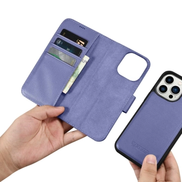 Peňaženka iCarer 2v1 kryt iPhone 14 Pro Max kožený flipový kryt Anti-RFID svetlofialový (WMI14220728-LP)