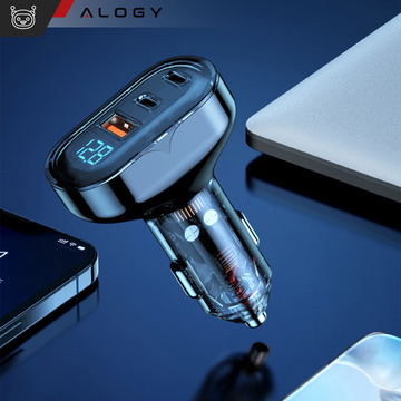 Car charger 2x USB-C C PD 36W USB QC 3.0 LED fast for the phone, powerful 72W Alogy black Case