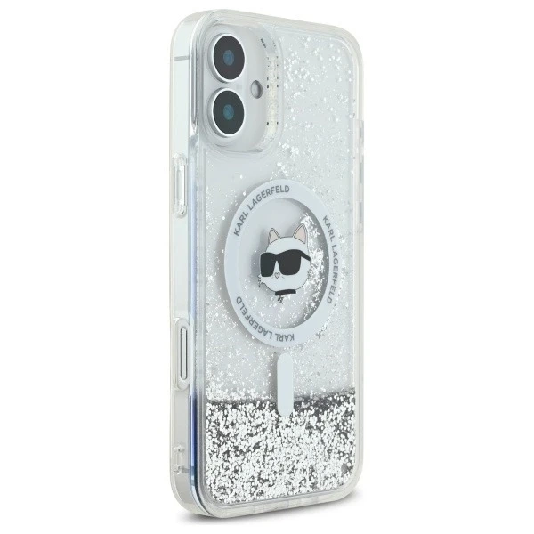 Чохол Etui Karl Lagerfeld для iPhone 16 6.1" Magsafe Hardcase Transparent Liquid Glitter Choupette Head