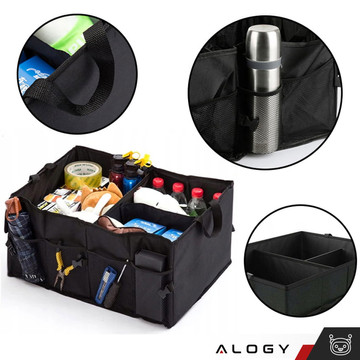 Car trunk organizer storage bag for car large trunk Black XXL Alogy hard cover 2x headrest holder