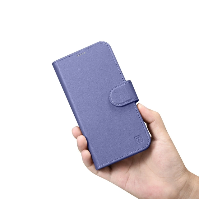 Kožené flipové pouzdro iCarer Wallet Case 2v1 iPhone 14 Plus Anti-RFID Světle fialové (WMI14220727-LP)