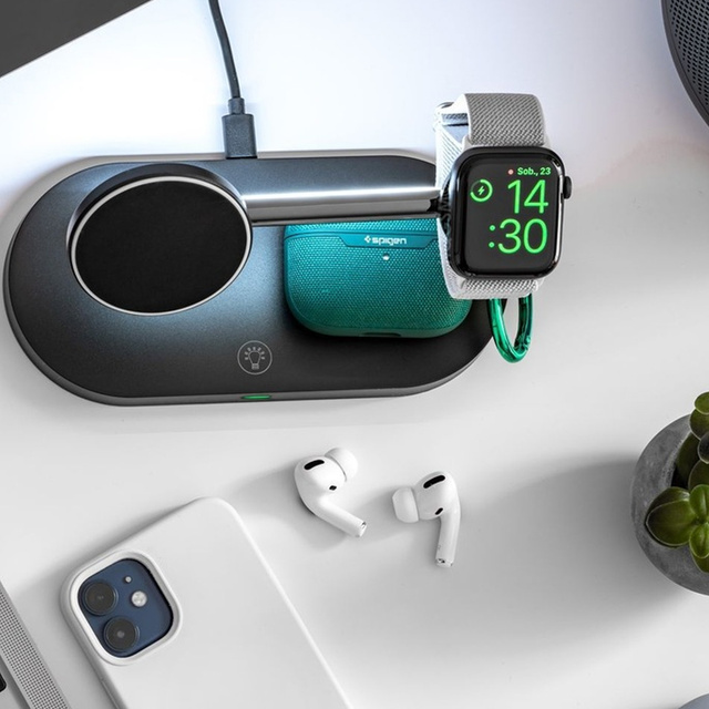 Qi Mag Safe 15W induktives Ladegerät für iPhone Apple Watch AirPods kabellose 5-in-1-Dockingstation Schwarz