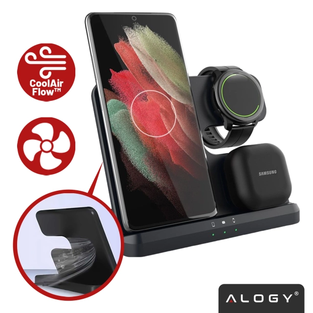 Бездротовий індуктивний зарядний пристрій 3in1 Qi 3.0 Fast для Samsung S22 S23 S24 Galaxy Watch Buds Station чорний