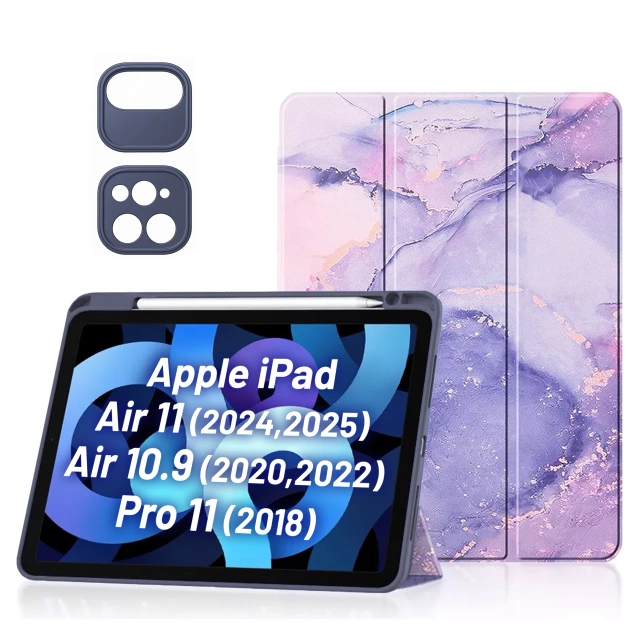 Etui hybrydowe z miejscem na rysik do Apple iPad Air 11" (2024,2025) / Air 10.9" (2020,2022) / Pro 11 (2018) Alogy Hybrid Book Cover Case Marble Fioletowe + Szkło