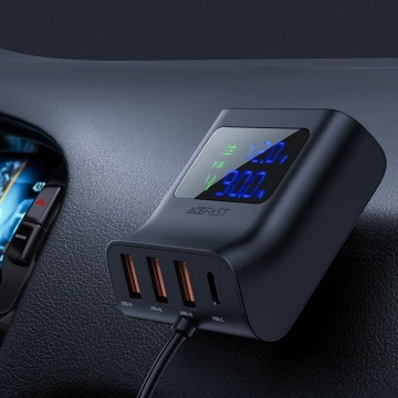 Автомобільний зарядний пристрій Acefast 90W USB Type C / 3x USB / гніздо прикурювача, PPS, PD3.0, QC3.0, AFC, FCP зарядна станція чорний (B8 чорний)
