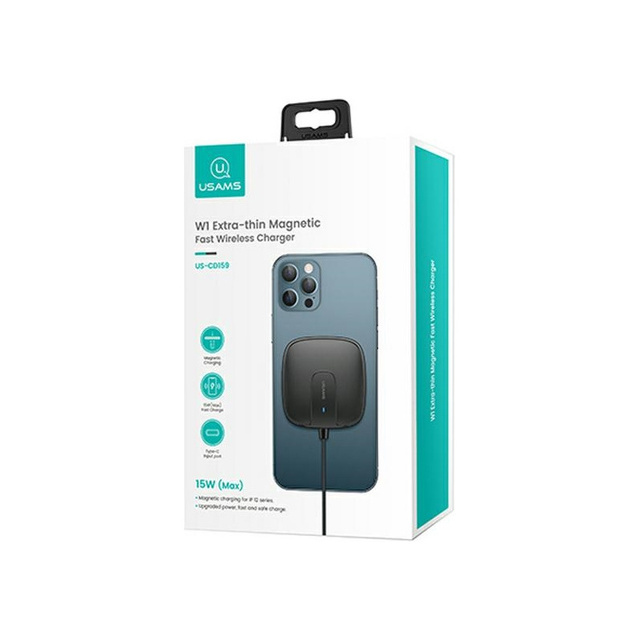 USAMS Indukčná nabíjačka US-CD159 magnetická W1 15W Extra tenký iPhone 12 séria čierna/čierna CD159DZ01