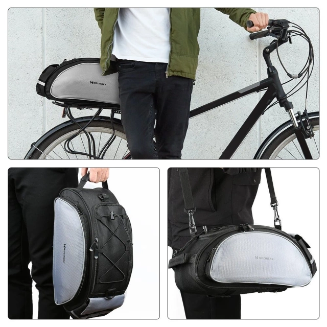 Wozinsky Fahrradträgertasche mit Schultergurt 13l schwarz (WBB1BK)