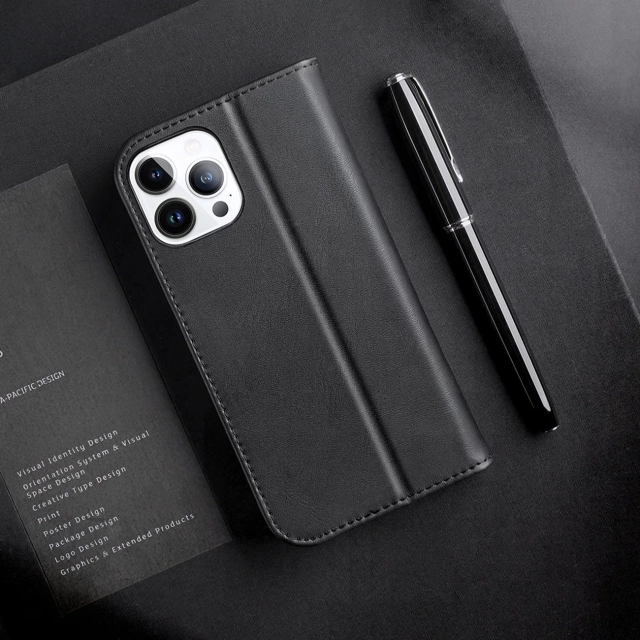 Dux Ducis Hivo Leather Flip Cover Genuine Leather Wallet for Cards and Documents iPhone 14 Pro Max black