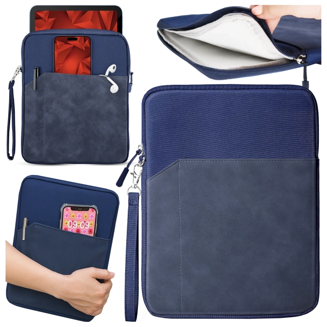 Torba Wsuwka Uniwersalna na tablet laptop 12–13" z Smyczką i Kieszonką, Ochronna, Wodoodporna, Miękkie Wnętrze Alogy SleeveBag™ – Etui do MacBook, iPad, Samsung, Lenovo, Xiaomi, Granatowy