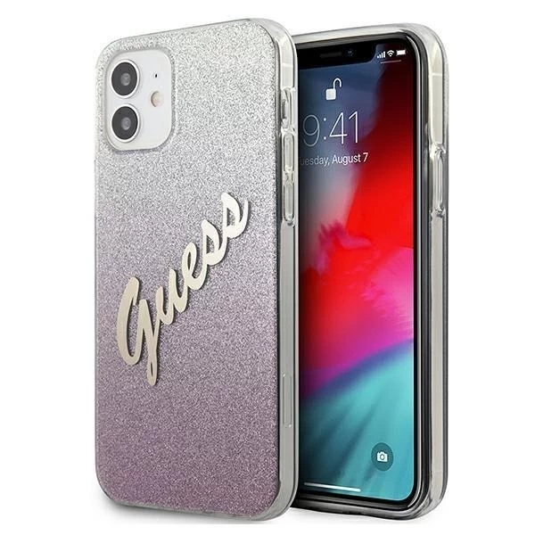 Guess GUHCP12SPCUGLSPI iPhone 12 mini 5,4" różowy/růžový pevný obal Glitter Gradient Script