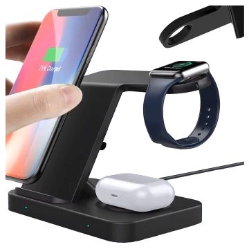 Qi 15W indukční nabíječka pro iPhone Apple AirPods bezdrátová dokovací stanice 2v1 Černá