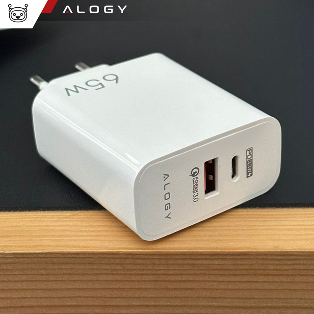 Rychlé USB-A QC 3.0 Quick Charge USB-C PD 33W 65W nástěnná nabíječka Alogy White