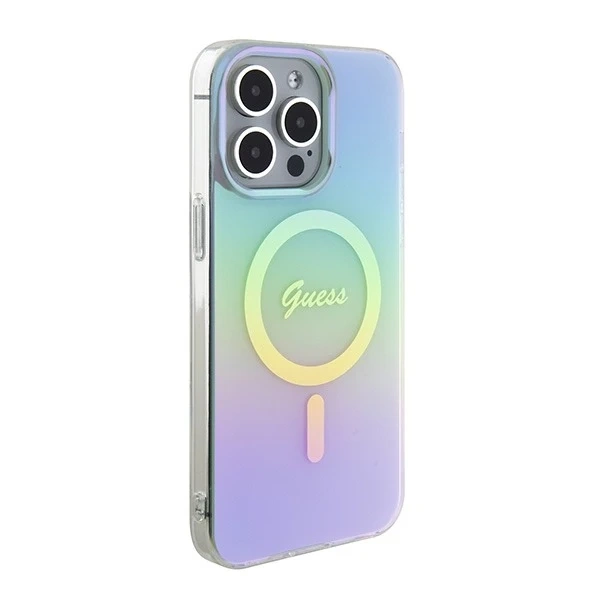 Etui Guess GUHMP15XHITSQ pre iPhone 15 Pro Max turkusovo/tyrkysové pevné puzdro IML Iridescent MagSafe
