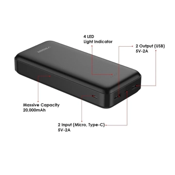 Powerbank Externer Akku VEGER A20 - 20.000 mAh schwarz (W2015)