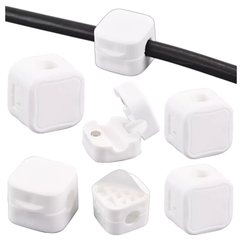 6x Магнітний тримач для кабелів Alogy, 6 шт., для керування кабелями для столів, шаф, стін, білий