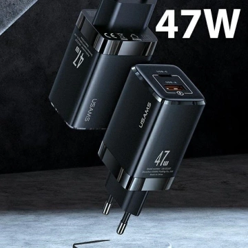 USAMS Ład. siec. T41 USB-C USB GaN 47W PD QC (only head) Fast Charging czarny/black CC137TC01 (US-CC137)