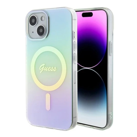 Etui Guess GUHMP15SHITSQ pro iPhone 15 6,1" turkusově/tyrkysové pevné pouzdro IML Iridescent MagSafe