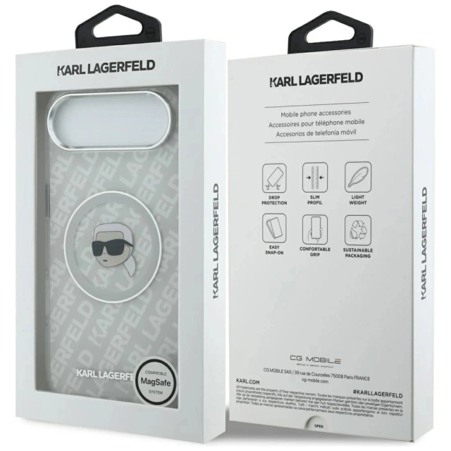 Etui Ochronne do iPhone Air Karl Lagerfeld IML Head Logo MagSafe Szary