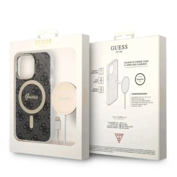Zestaw Guess GUBPP14XHMEACSK Case Charger iPhone 14 Pro Max 6,7" čierne/čierne pevné puzdro MagSafe Marble