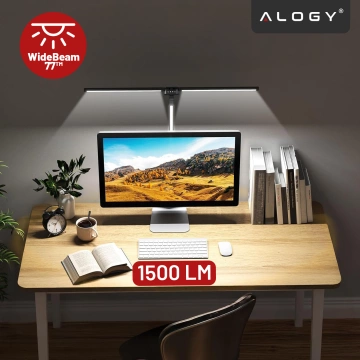 Alogy SmartDesk™ Foldable LED Monitor Desk Lamp with Triple Lighting, Adjustable Brightness, Desktop Mount, Eye Protection – Black