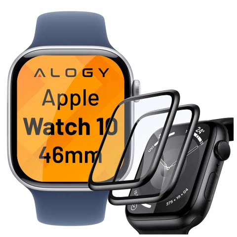 Hybridné sklo pre Apple Watch 10 46mm Alogy 3D sklo s čiernym rámom