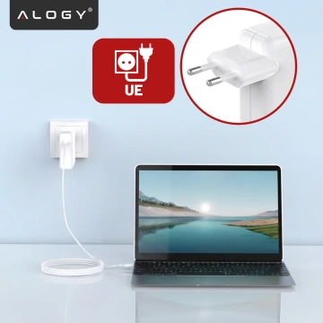 Netzteil für Apple MacBook, Alogy Universal-Ladekabel, 2 m, USB-C auf USB-C, Schnellladefunktion PowerDelivery PD, 61 W, Weiß