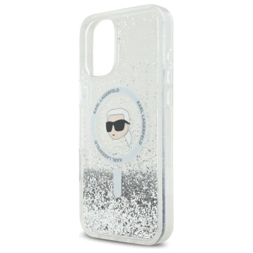 Etui Karl Lagerfeld pro iPhone 16 6.1" Magsafe Hardcase Transparentní tekuté třpytky Karl Head