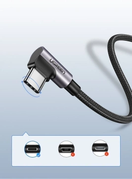 Úhlový kabel UGREEN kabel USB - USB Typ C 1m 3A šedý (50941)