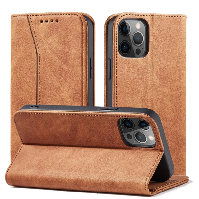 Magnet Fancy Case case for iPhone 12 Pro Max cover wallet for cards stand brown