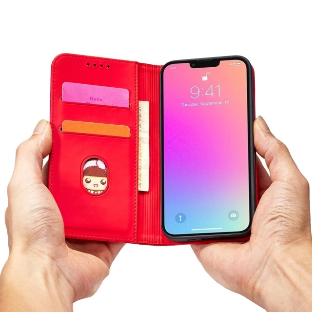 Puzdro na magnetickú kartu pre iPhone 13 Pro Pouch Card Wallet Card Holder Red