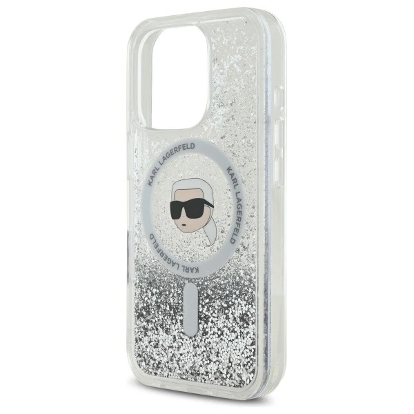 Etui Karl Lagerfeld для iPhone 16 Pro Max 6.9" Magsafe Hardcase Transparent Liquid Glitter Karl Head
