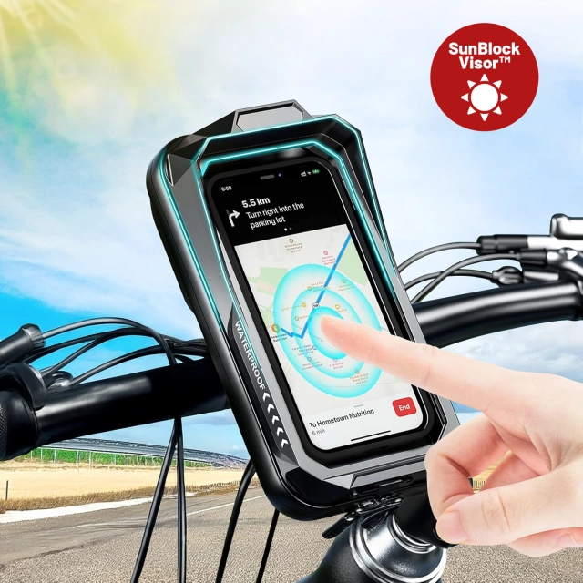 Uchwyt Motocyklowy Rowerowy Torba na Telefon do 7" Wodoodporna IP66 z Panelem Dotykowym, z wejściem na Kabel, Na Motocykl, Rower, Skuter, Hulajnogę, Kewig– Czarna