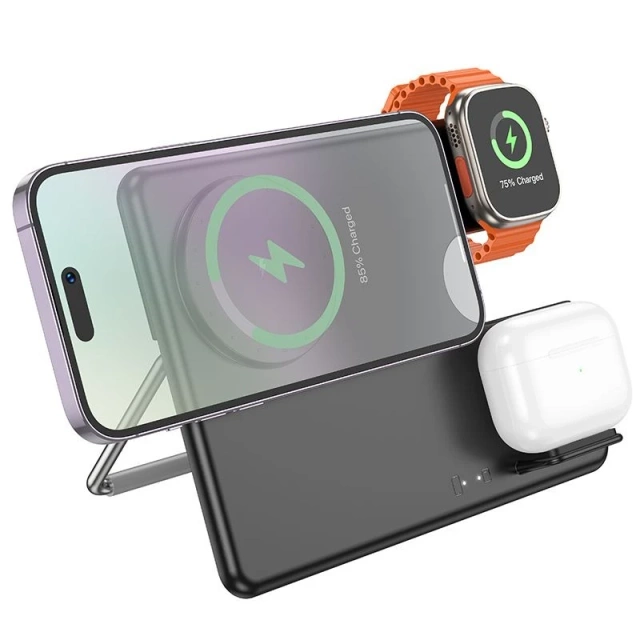 HOCO 3in1 Kabelloses Ladegerät Kompatibel mit Apple Watch 15W CQ1 Schwarz