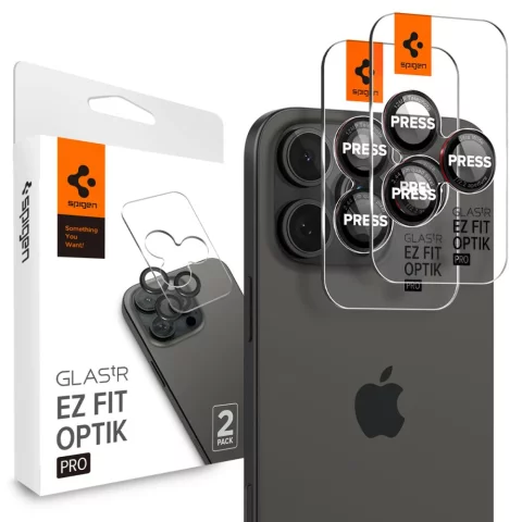 Spigen Optik Pro L-series Glas.Tr "Ez Fit" chránič fotoaparátu 2 balení pro iPhone 14 Pro / Pro Max / 15 Pro / Pro Max / 16 Pro / 16 Pro Max černý