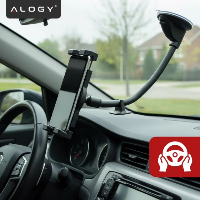Автомобільний тримач для планшета телефон кокпіт лобове скло Alogy для автомобіля з довгим кронштейном 4-13" чорний