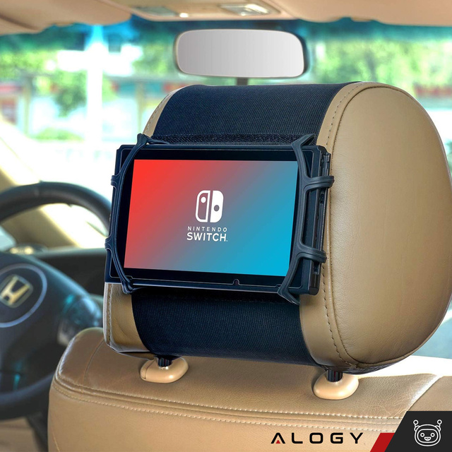 Автомобільний тримач на підголівник на міцній липучці для планшетного телефону-рідера Alogy Car гнучкий чорний
