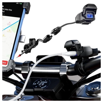 Kewig USB-C Motorcycle Charger 36W, QC Fast Charging, Waterproof IP65 with On/Off Switch and LED Backlight, Handlebar Mount, for Phone, Camera, Intercom – Black