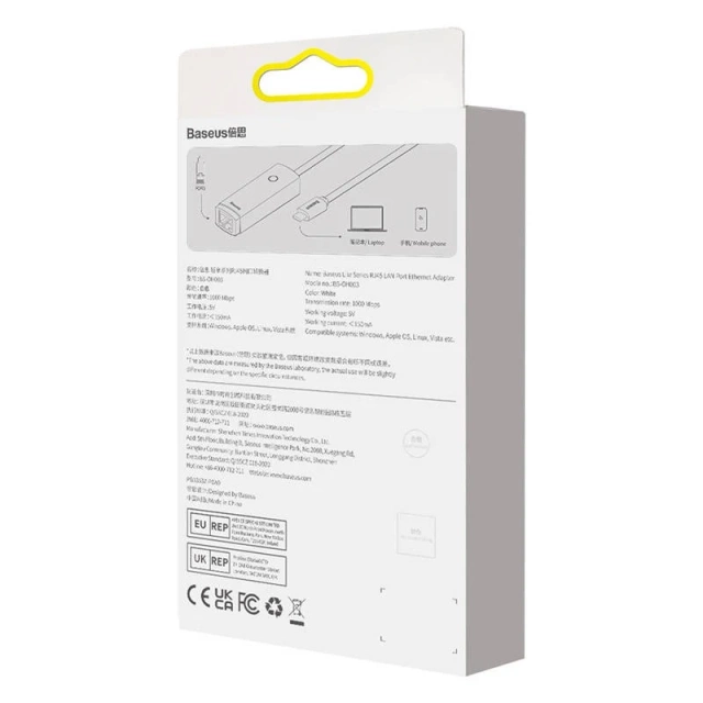 Baseus Lite Series sieťový adaptér USB-C na RJ45 (biely)