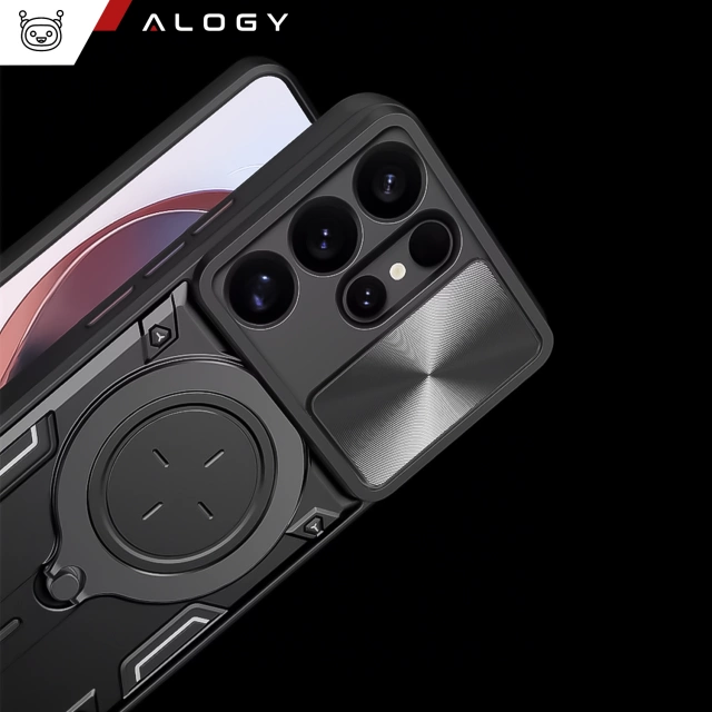 Case for Samsung Galaxy S25 Ultra Armor Slide Case Ring Camera Protection Housing Alogy CamGuard Pro Black