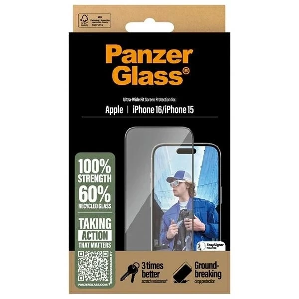 PanzerGlass Screen Protector Ultra-Wide Fit tvrdené sklo pre iPhone 16