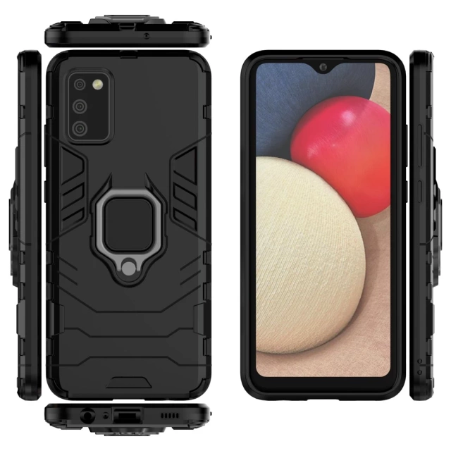 Odolné hybridní pouzdro Ring Armor s magnetickým krytem pro Samsung Galaxy A03s (166,5) černé